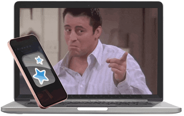 Joey de Friends apontando, ao lado do app Anki no celular