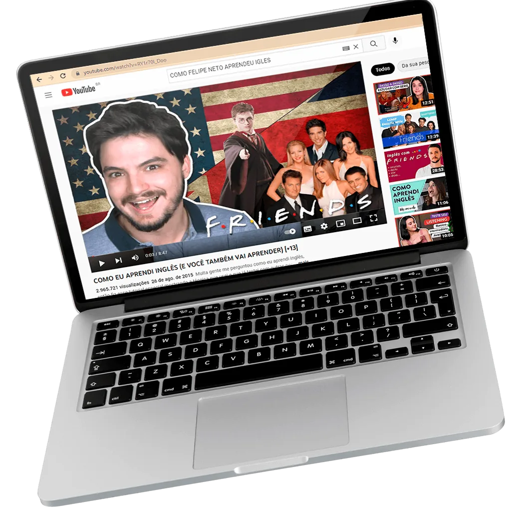 Vídeo do Felipe Neto explicando como aprendeu inglês com a série Friends